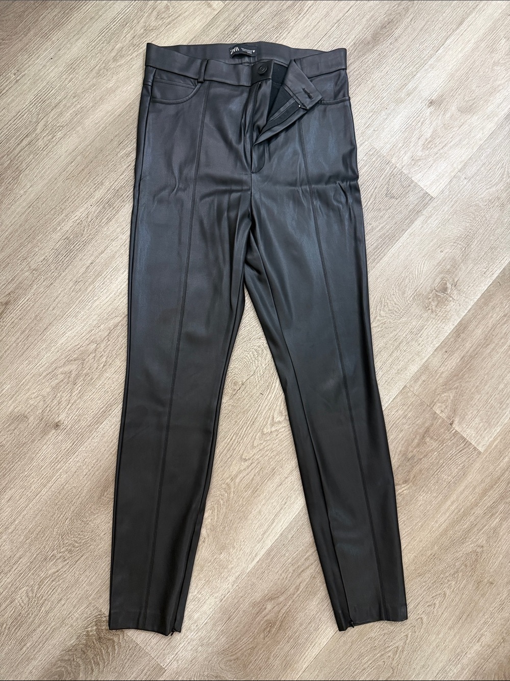 Zara Black Faux Leather Skinny High-Rise Pants